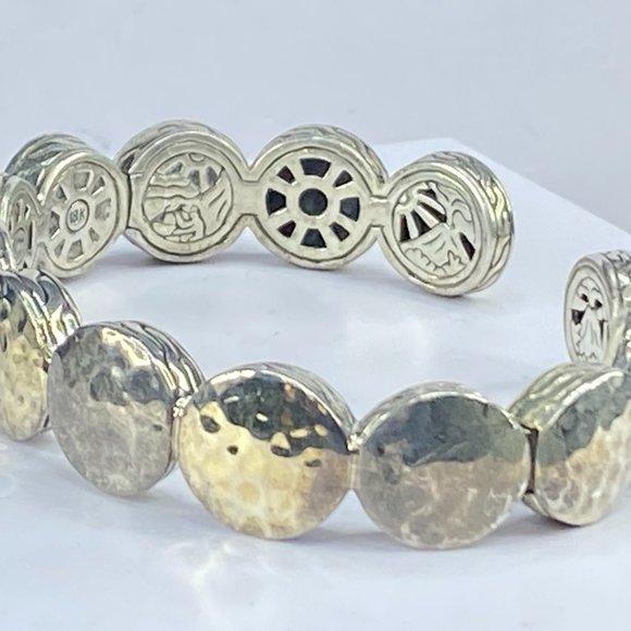 John Hardy Silver & 18K Yellow Gold Dot Hammered Flex Cuff bracelet 38.5g JR7124 - Picture 3 of 12